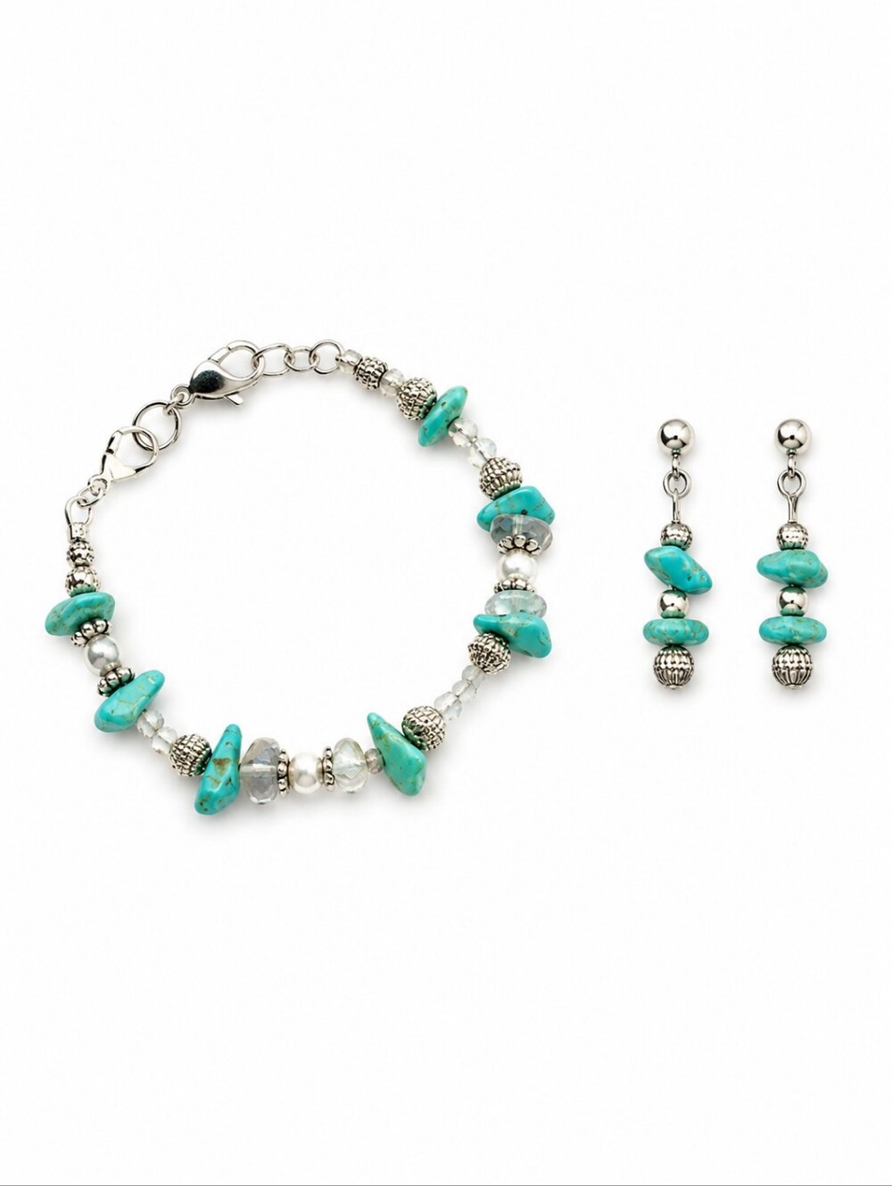 Turquoise Bead Bracelet and Earrings Set - Women's Jewelry